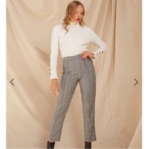 Lanni the Label Trouser, Side Zip, Sz M, Black & White Plaid, 27" Inseam